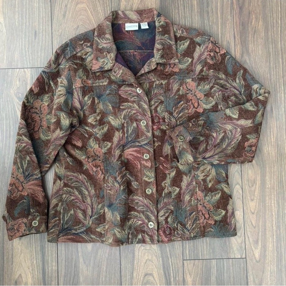 Chico's Multi-Color Floral Button-Front Jacket
